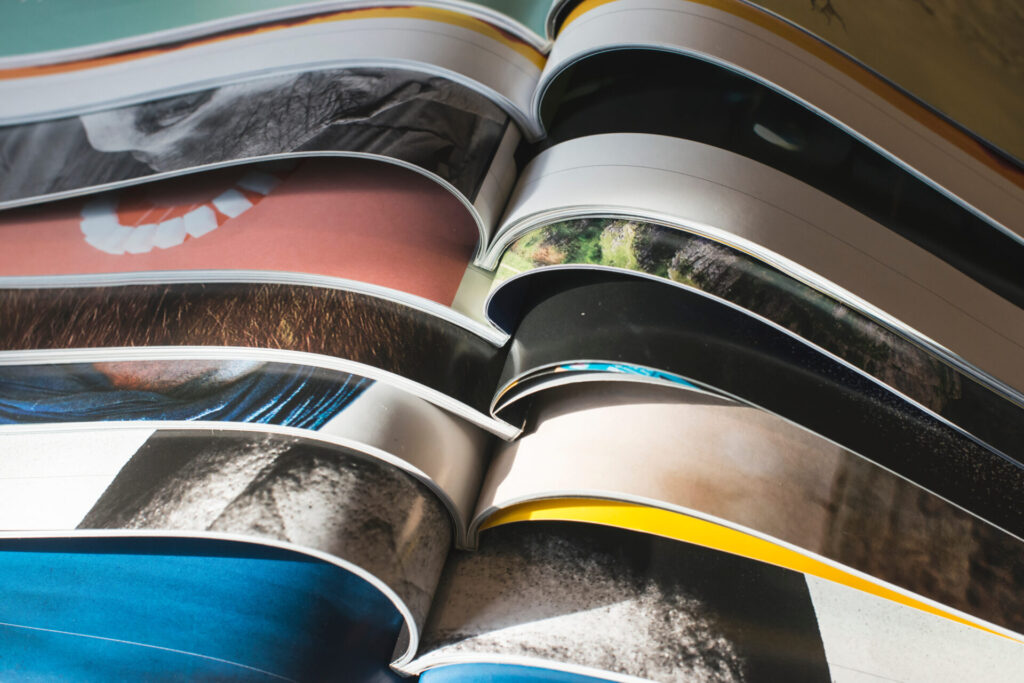 Many opened magazines
